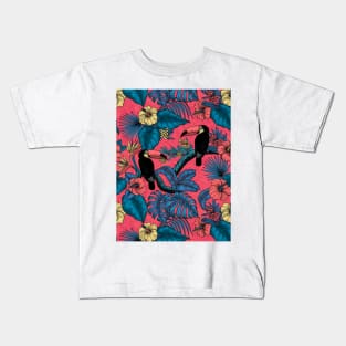 Toucan garden in red and blue Kids T-Shirt